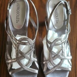 AEROSOLES Silver Strappy Heels for Special Occasions